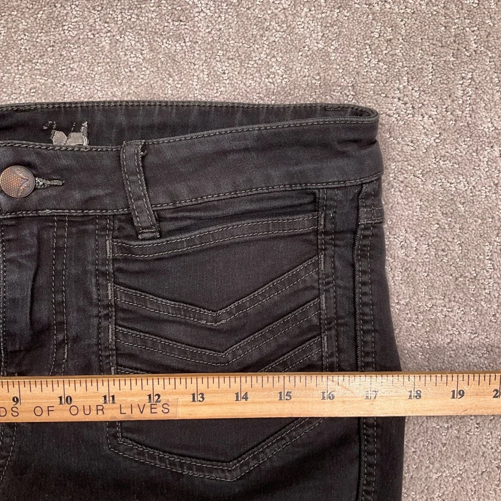 Free People Jeans‎ Women 32W 31.5L Black Flare Chevron Stitch 70s Penny Lane VTG - Picture 6 of 12